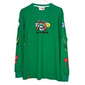 "Go Outside" Graphic Long-Sleeve Green Shirt M By Cool! Unisex Colorful Japan